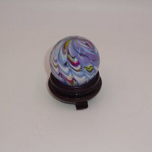 Steve Davis Handmade Art Glass Swirl Marble Clear Purple Pink Blue White 2005